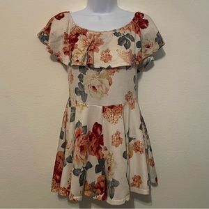 Floral Romper | Hello Miss | Size Small | Cream with Red, Pink, and Green Detail